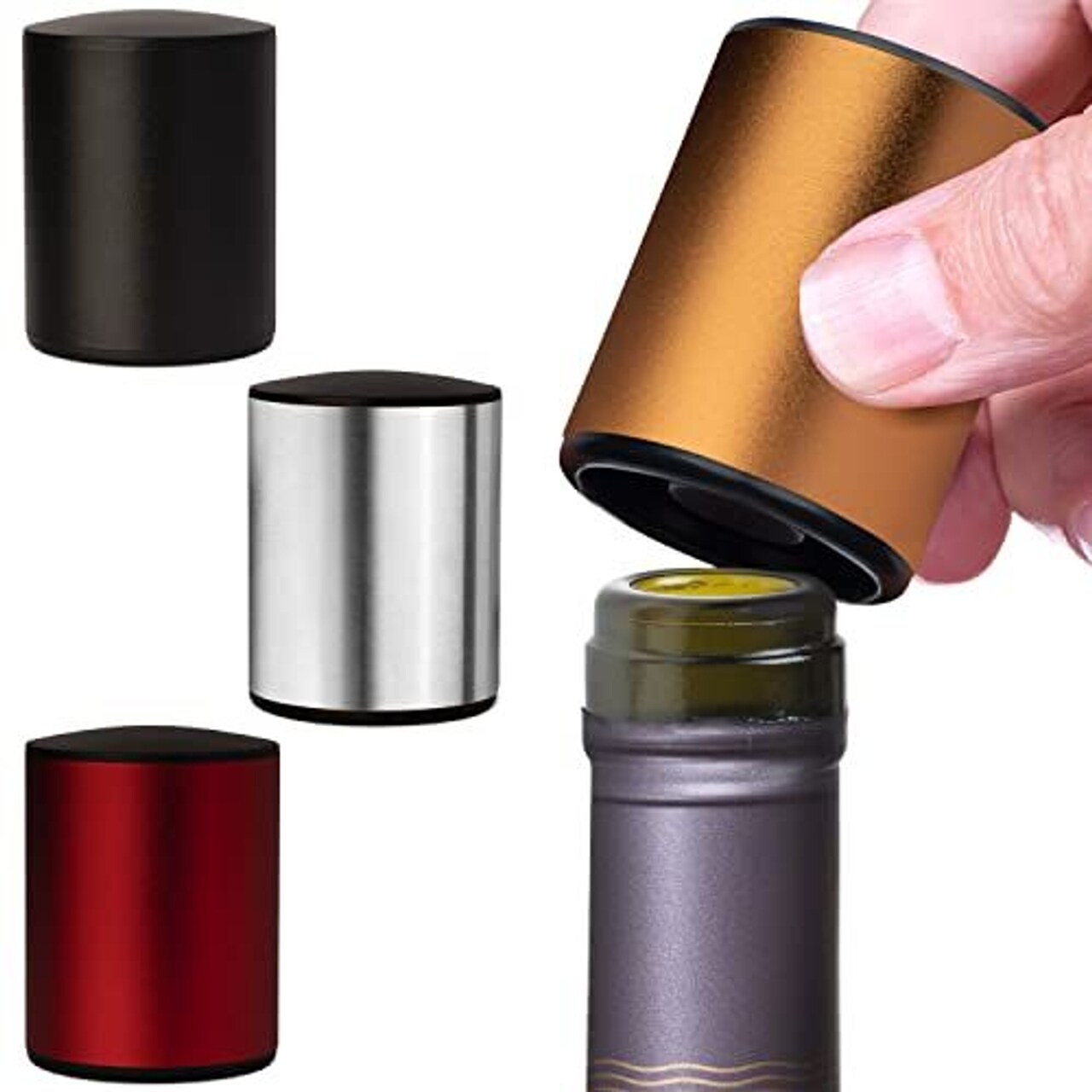Maplefield Wine Vacuum Pump Stopper - Leak-Proof Airtight Seal with Vacuum Sealer - Preserve Flavor with Wine Air Remover Pump - Bottle Stoppers Multipack for Entertaining - Combo Metal, Pack of 4